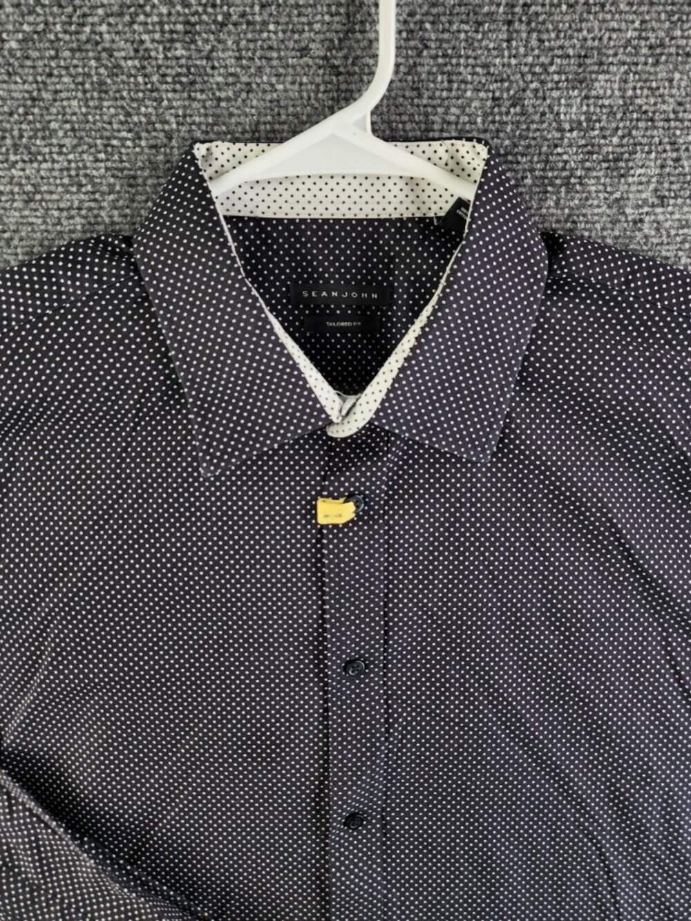 Sean John Button Up Shirt Men Tailored Dotted Black White Dotted 17.5 36/37